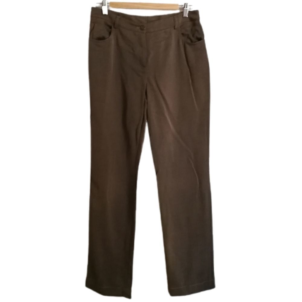 AKRIS Dark Beige / Green Wool Straigth Classic Trouser Pants Size Large